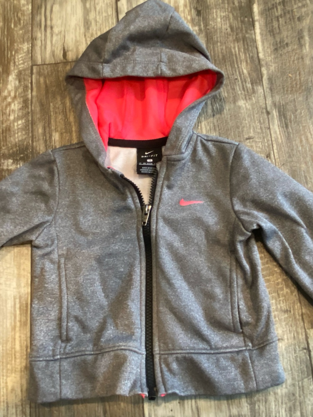 Nike Kids Gray Hoodie with Pink Hood Lining